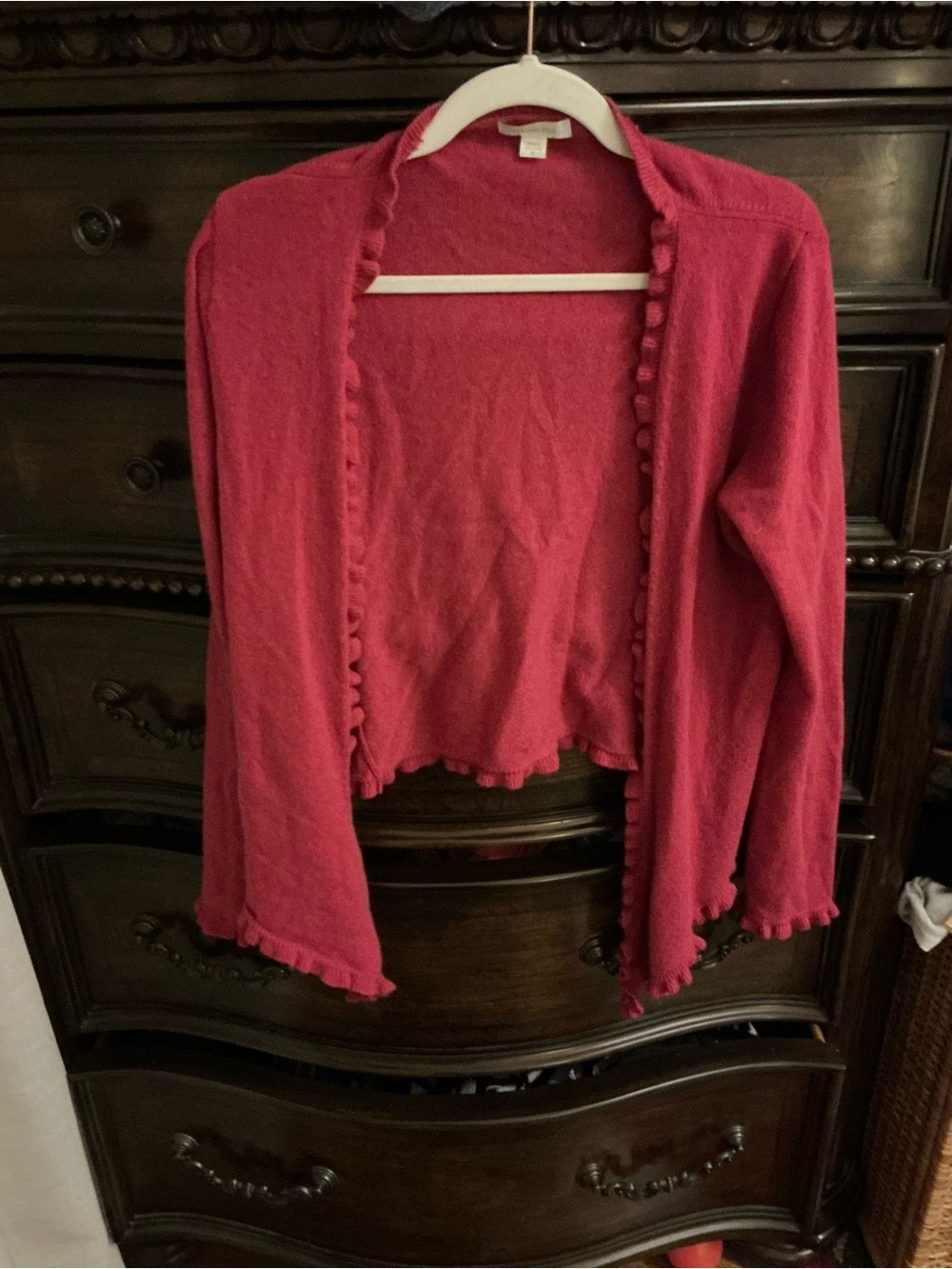 Garnet Hill Raspberry Ruffle-Trim Open Cardigan - Picture 7 of 7